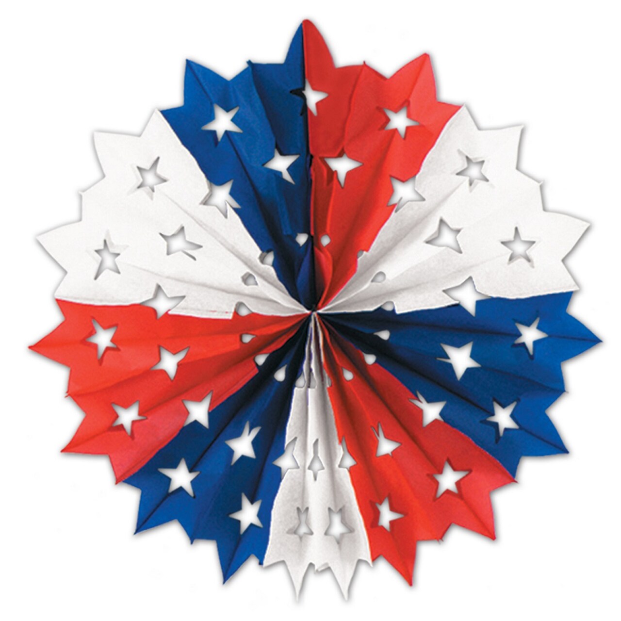 Party Central Club Pack of 12 Red and Blue Patriotic Star Hanging Fan Party Decorations 22"